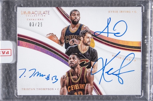 2016-17 Panini Immaculate Collection #1 Kyrie Irving, Kevin Love, Tristan Thompson Triple Autograph (#3/25) - Panini Encased 